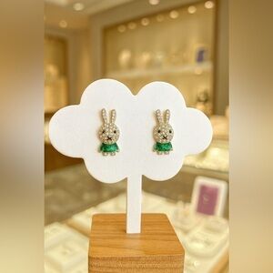 Miffy green enamel and cz stone earrings, post backing 🐰